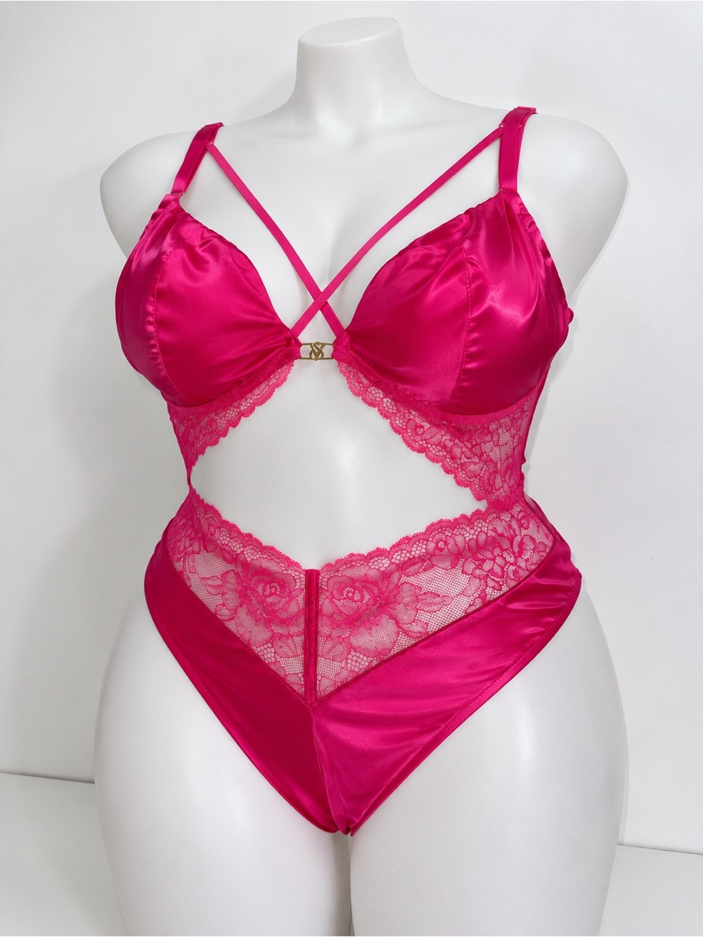 Victoria's Secret Hot Pink Satin & Lace Teddy Sz XXL NWT